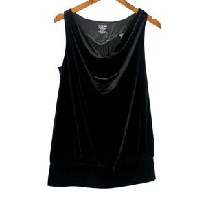 Lane Bryant Soft Velvet Sleeveless Blouse Top Stretch Cowl Neck 14 / 16 Black